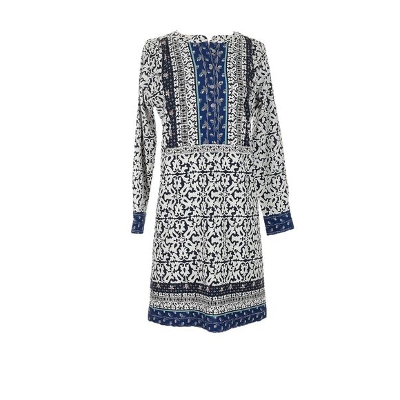 Loft Mosaic Shirt Dress Sz Small Blue Floral Long Sleeve 4-Button (no belt) - Picture 8 of 10